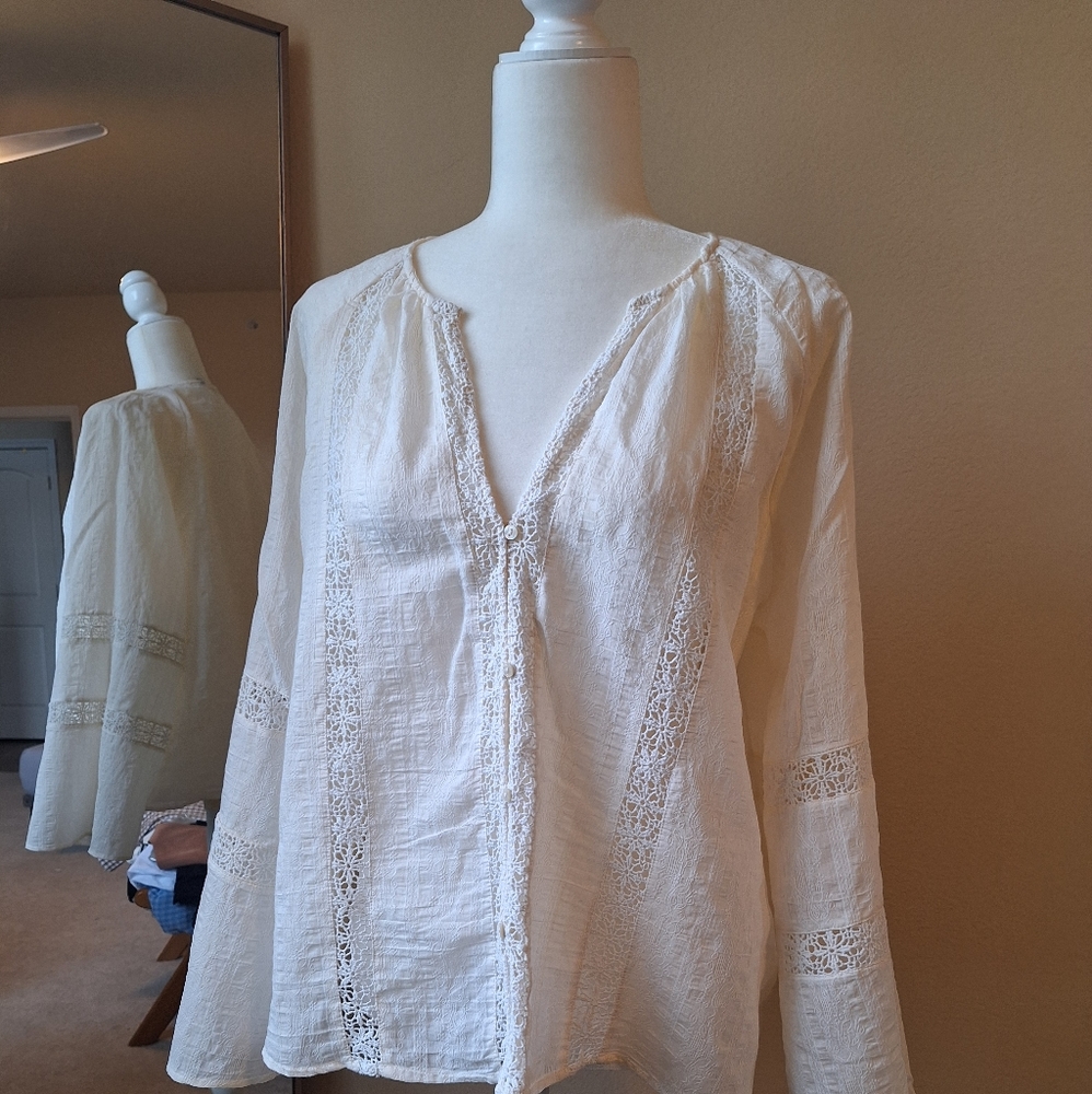 Zara Cream Lace Insert Blouse